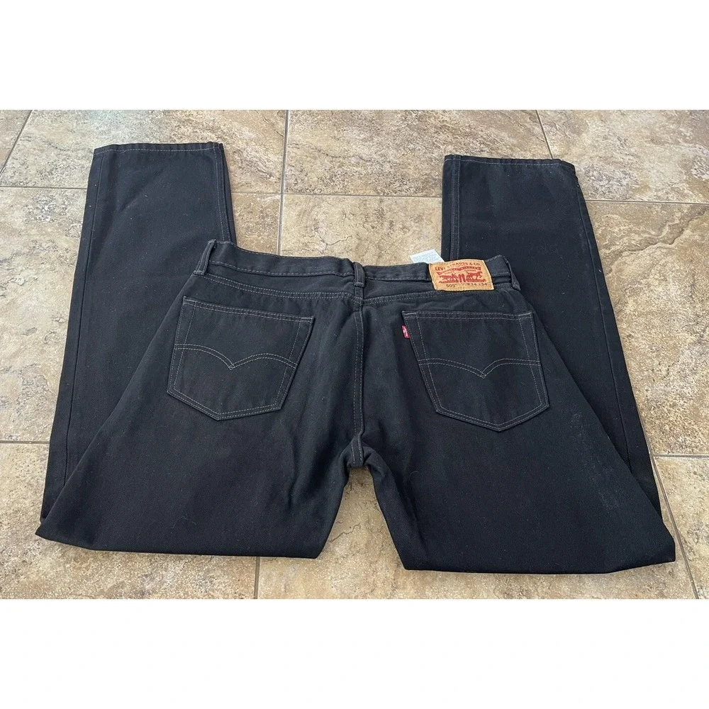 Levi's 505 Jeans Regular Straight Leg Mens Size 34x34 Black Tapered - Picture 3 of 7